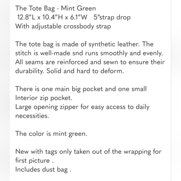 The Tote Bag - Mint Green UNBRANDED Make An Offer! - Picture 3 of 4